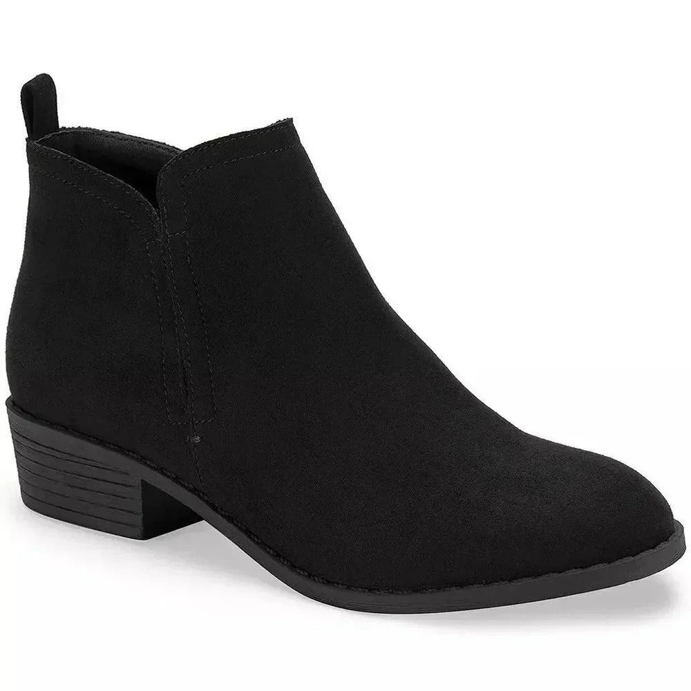 NWT SUN + STONE Cadee Women's Ankle Booties Black Micro Suede Size 5.5